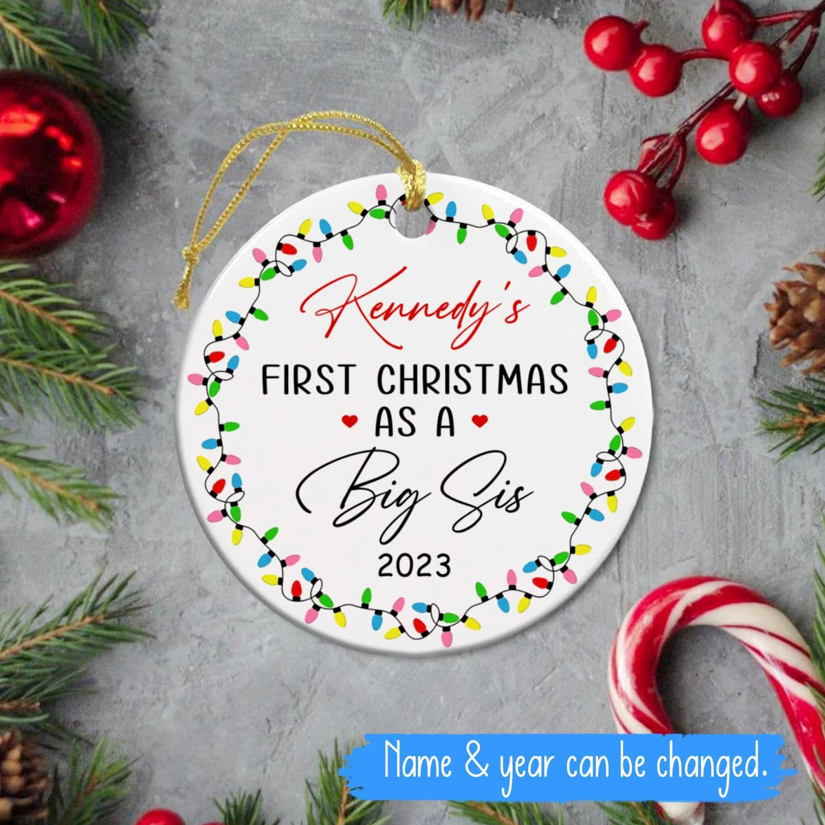 BixDori First Christmas As A Big Sis Personalized Ceramic Ornament 2025, Sibling Keepsake
