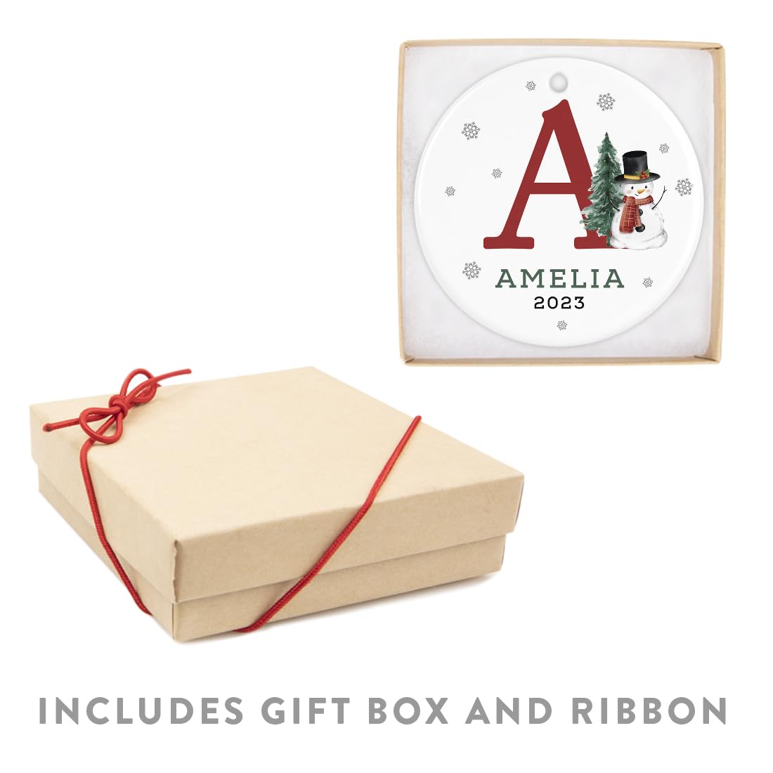 Andaz Press Personalized Christmas Ornament, Custom Name Initial A Monogram Snowman 2.8" Ceramic Porcelain 2024 Christmas Ornament For Kids Boys Girls 1-Pack Initial Ornaments Name Ornaments Christmas