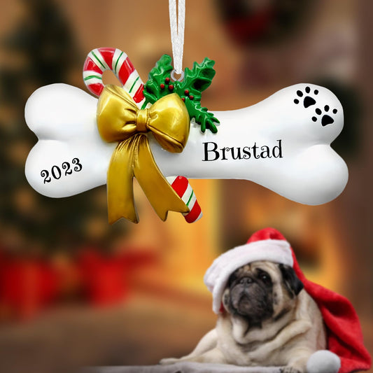 Personalized Dog Bone Christmas Ornament 2025, Custom Polyresin Hanging Dog Bone Ornament for Xmas Tree Decoration Holiday Family Decor Gifts