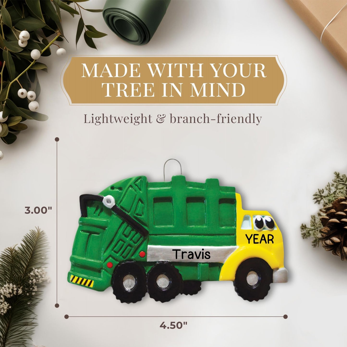 Personalized Garbage Truck Ornament 2025 | Free 24h Customization | Laser Engraved Kids Christmas Ornaments for Tree | Custom Gift Wrapped Trash-Truck Play Keepsake for Toddlers, Girls, Boys 2-10