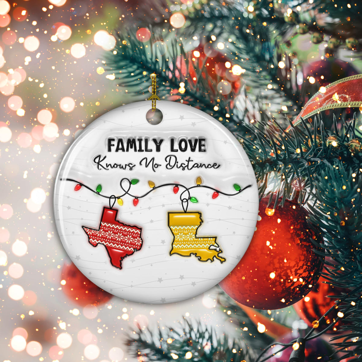 WRAPPINESS Family Love Knows No Distance - Personalized Custom 3D Inflated Effect Ceramic Ornament, Xmas Ornament Keepsake for Long Distance Family, Sisters, Siblings