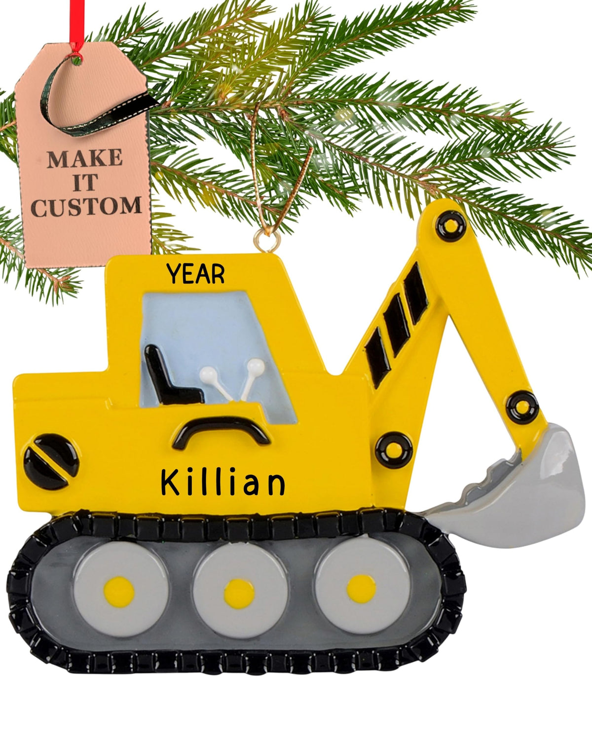 Personalized Excavator Ornament 2025 | Free 24h Customization | Laser Engraved Kids Christmas Ornaments for Tree | Custom Gift Wrapped Yellow Backhoe Digger Construction Keepsake for Girls, Boys 2-10